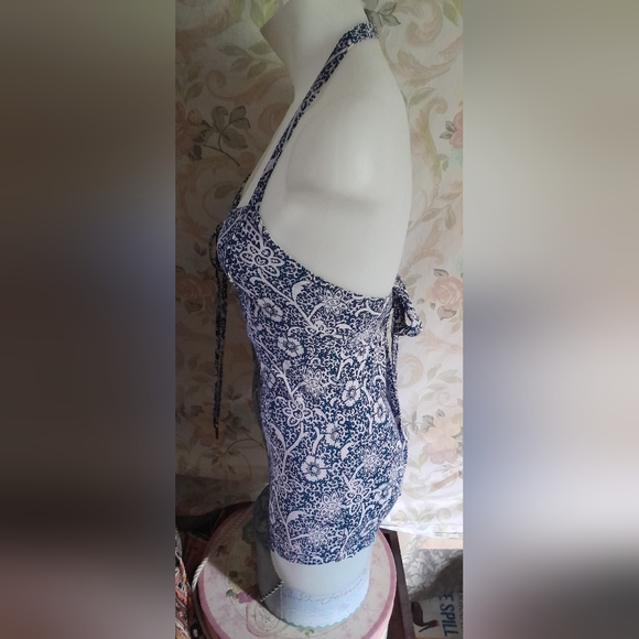 Free People Happiness in Bloom Floral Halter Top in Hula Blue sz Small - Picture 8 of 11